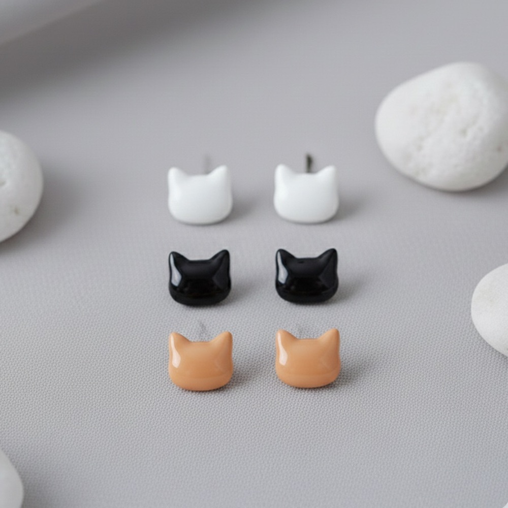 Cat Silhouette Stud Set — Handmade Resin Earrings — Hypoallergenic - Picture 3 of 7